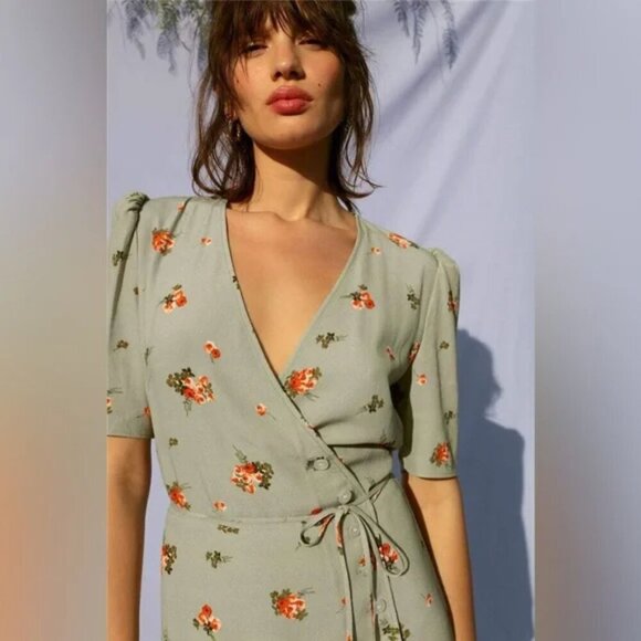 Rouje Gabinette Bouquet Romantique Tilleul Floral Wrap Dress - Picture 2 of 13